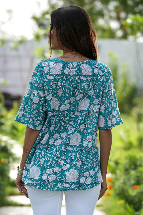 Sooti Syahi Azure Delight Handblock Printed Cotton Top