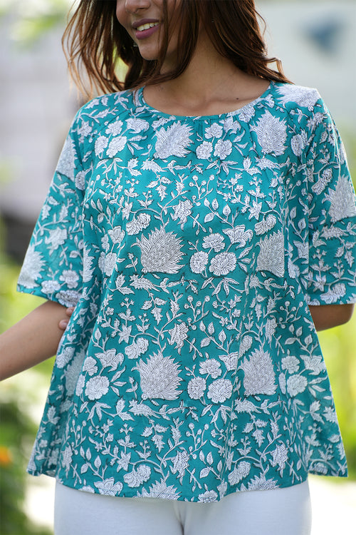 Sooti Syahi Azure Delight Handblock Printed Cotton Top
