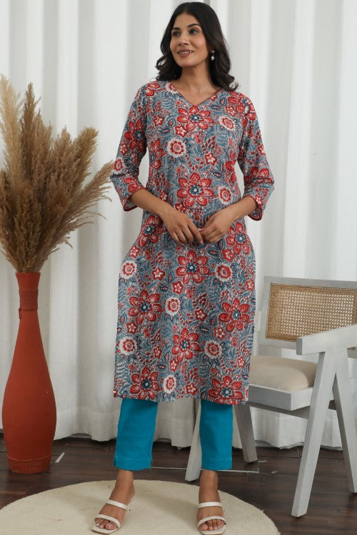 Sootisyahi ' Radiant Vibes ' Azofree Handblock Printed Pure Cotton Kurti