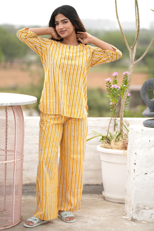 Sooti Syahi Amber Zebra Block Printed Night Suit