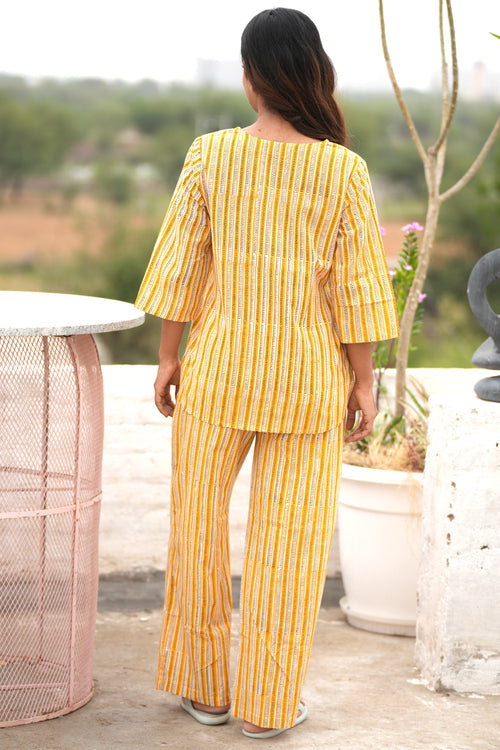 Sooti Syahi Amber Zebra Block Printed Night Suit