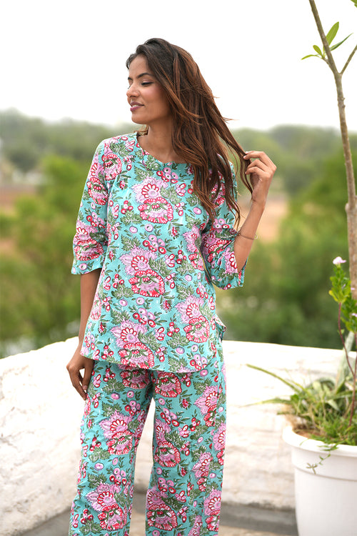 Sooti Syahi Bubblegum Frequencies Block Printed Night Suit