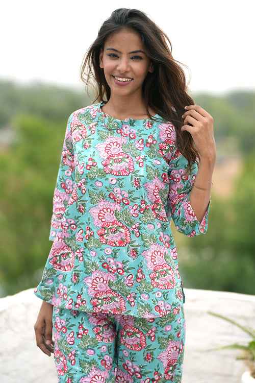 Sooti Syahi Bubblegum Frequencies Block Printed Night Suit
