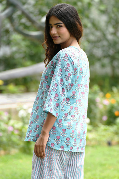Sooti Syahi Pink Lemonade Sea Block Printed Night Suit