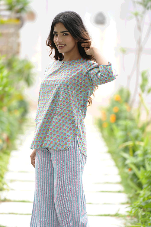 Sooti Syahi Ferny Blush Block Printed Night Suit