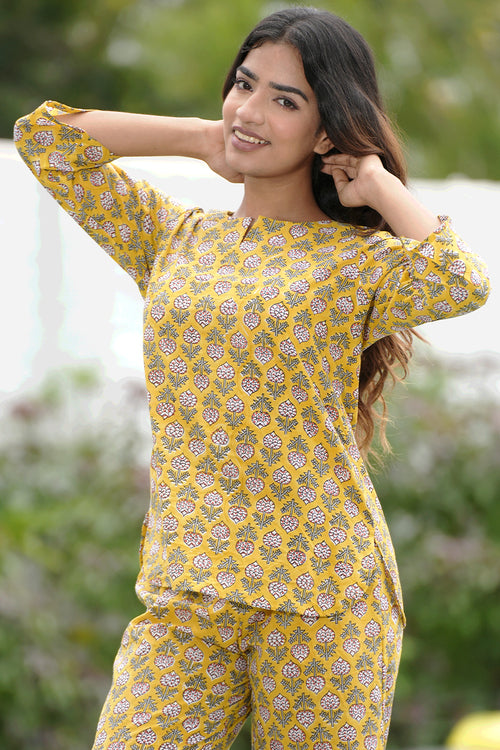 Sooti Syahi Paheli Dhoop Block Printed Night Suit
