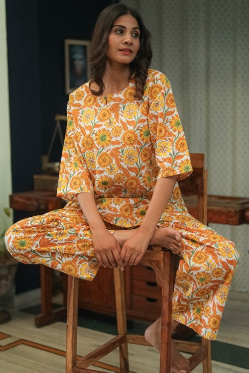 Sootisyahi 'Floral Escape' Handblock Printed Pure Cotton Night Suit
