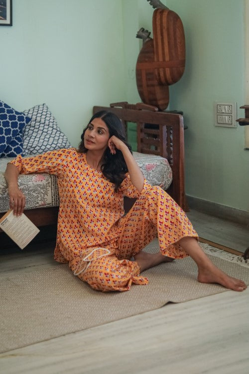 Sootisyahi 'Vibrant Night' Handblock Printed Pure Cotton Night Suit
