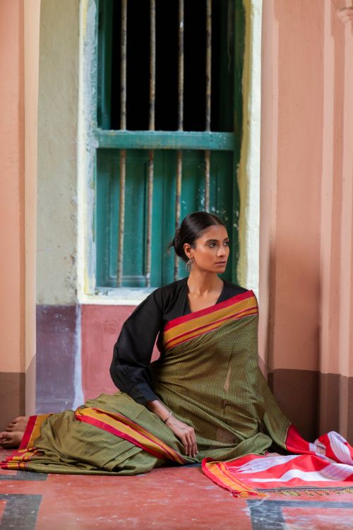 TICH Deccan Elegance. Maharashtrian Small Checks Lugadi Saree - TaraChitra