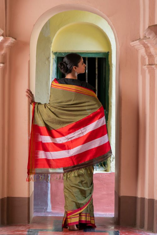 TICH Deccan Elegance. Maharashtrian Small Checks Lugadi Saree - TaraChitra