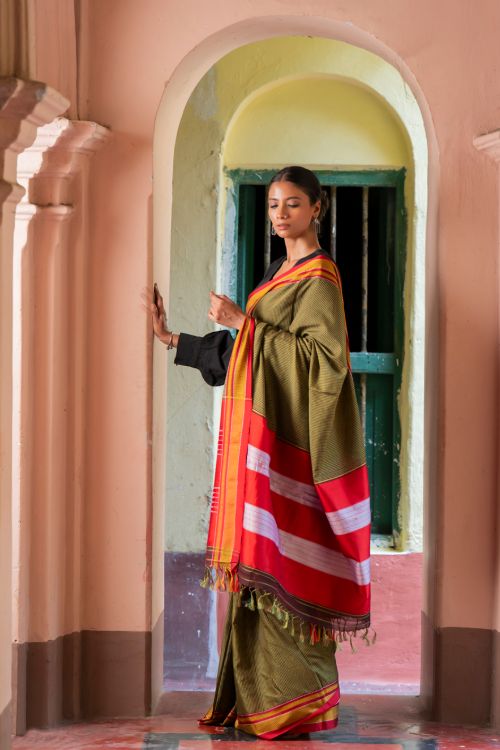 TICH Deccan Elegance. Maharashtrian Small Checks Lugadi Saree - TaraChitra
