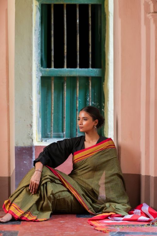 TICH Deccan Elegance. Maharashtrian Small Checks Lugadi Saree - TaraChitra