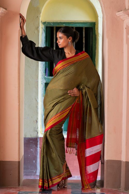 TICH Deccan Elegance. Maharashtrian Small Checks Lugadi Saree - TaraChitra