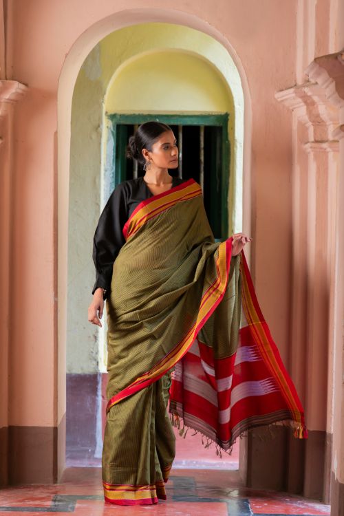 TICH Deccan Elegance. Maharashtrian Small Checks Lugadi Saree - TaraChitra