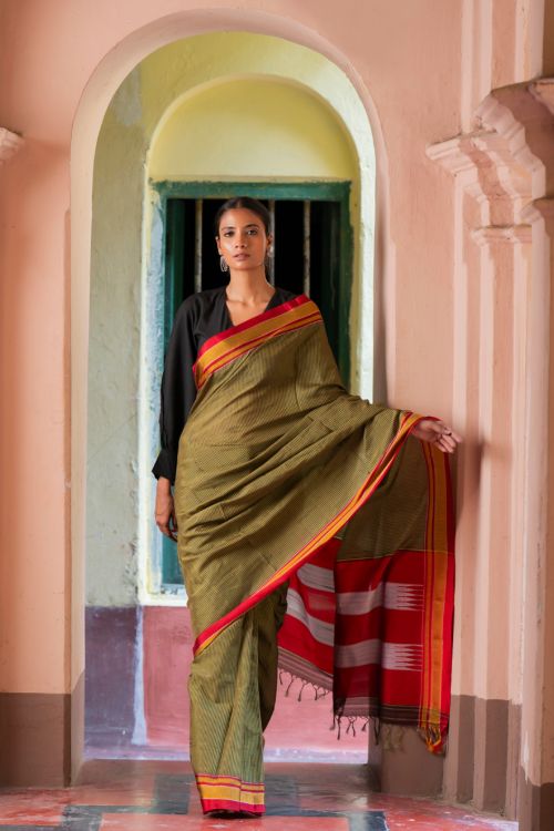 TICH Deccan Elegance. Maharashtrian Small Checks Lugadi Saree - TaraChitra