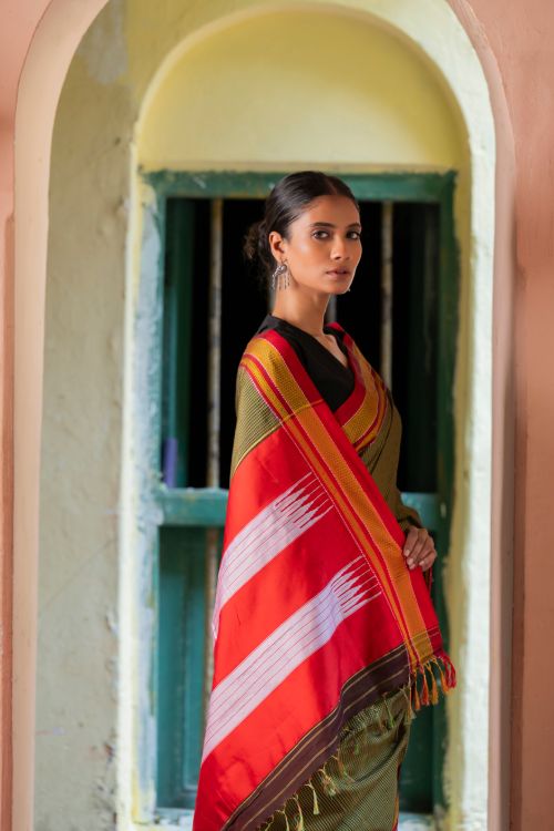 TICH Deccan Elegance. Maharashtrian Small Checks Lugadi Saree - TaraChitra