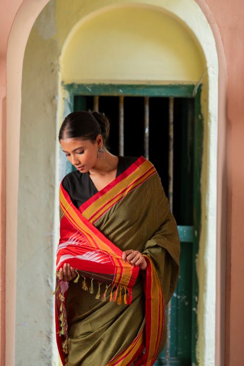 TICH Deccan Elegance. Maharashtrian Small Checks Lugadi Saree - TaraChitra