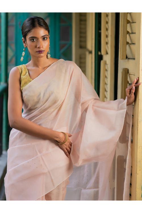 TICH Sheer Elegance. Exclusive Handwoven Resham Silk Saree - Pastel Pink