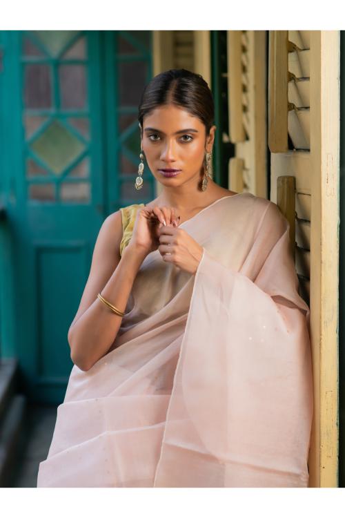 Exclusive Elegant Handwoven Pastel Pink Resham Silk Saree Online