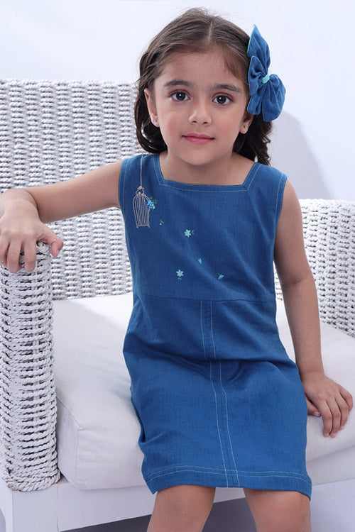 Soleilclo "Bird Cage" Sleeveless Hand Embroidered Linen A-Line Dress
