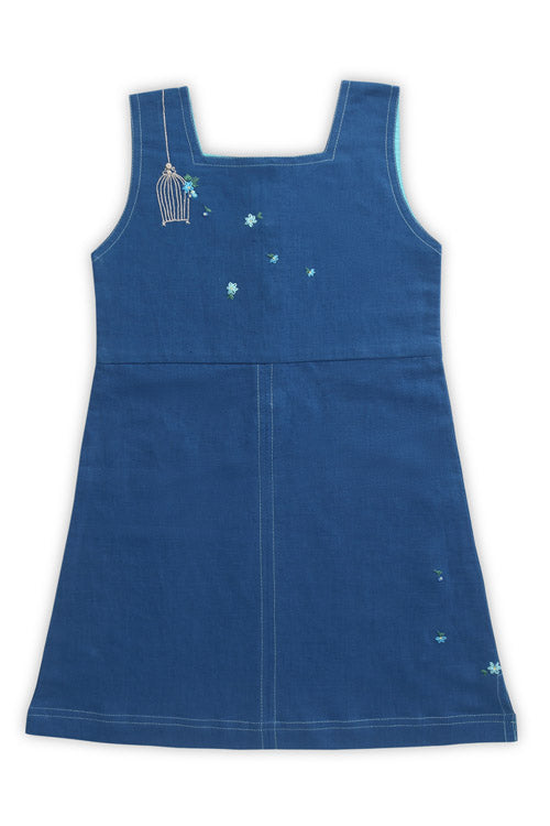 Soleilclo "Bird Cage" Sleeveless Hand Embroidered Linen A-Line Dress