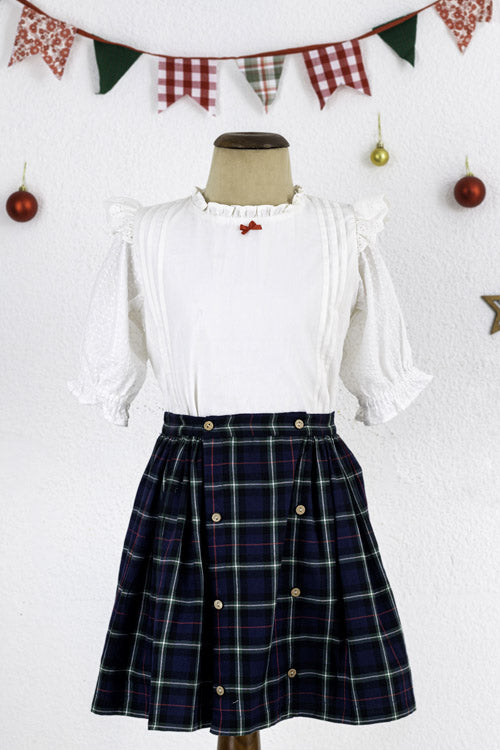Soleilclo Tartan Skirt And Blouse Set