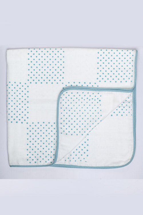 Soleilclo Teal Block-Printed Infant Wrap And Wipes Set