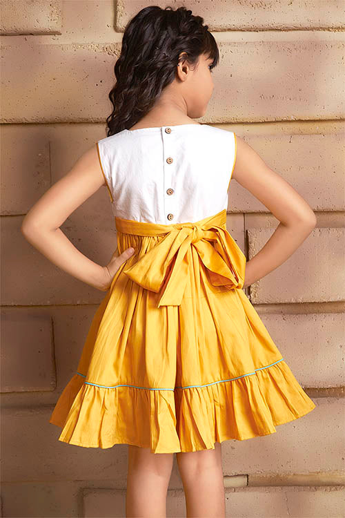 Soleilclo "Mustard Bloom" Sleeveless Hand Embroidered Cotton Dress