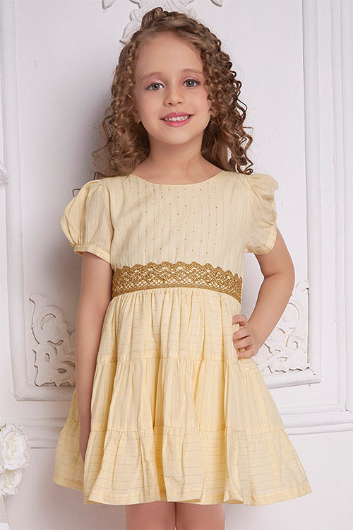 Soleilclo "Golden Glow" Short Sleeved Hand Embroidered Cotton Dress