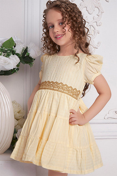 Soleilclo "Golden Glow" Short Sleeved Hand Embroidered Cotton Dress