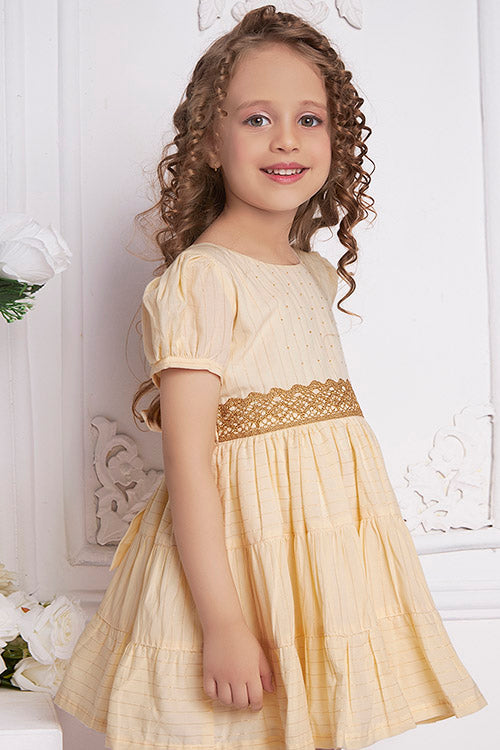 Soleilclo "Golden Glow" Short Sleeved Hand Embroidered Cotton Dress