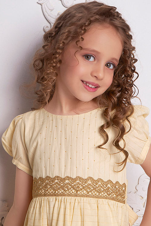 Soleilclo "Golden Glow" Short Sleeved Hand Embroidered Cotton Dress