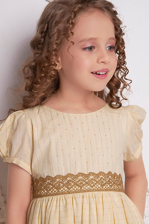 Soleilclo "Golden Glow" Short Sleeved Hand Embroidered Cotton Dress