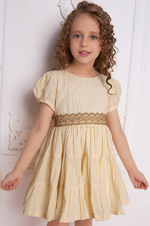 Soleilclo "Golden Glow" Short Sleeved Hand Embroidered Cotton Dress