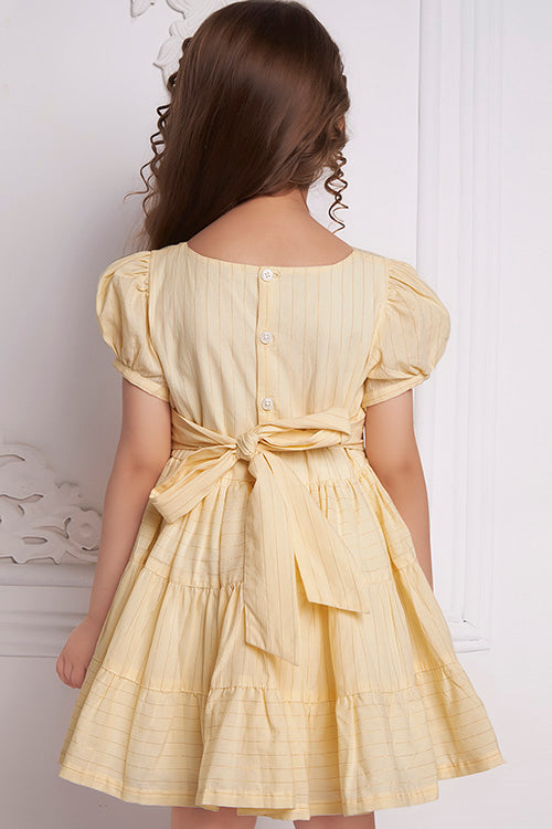 Soleilclo "Golden Glow" Short Sleeved Hand Embroidered Cotton Dress