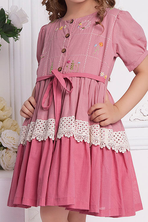 Soleilclo "Rosy Ombre" Half Sleeves Hand Embroidered Cotton Dress