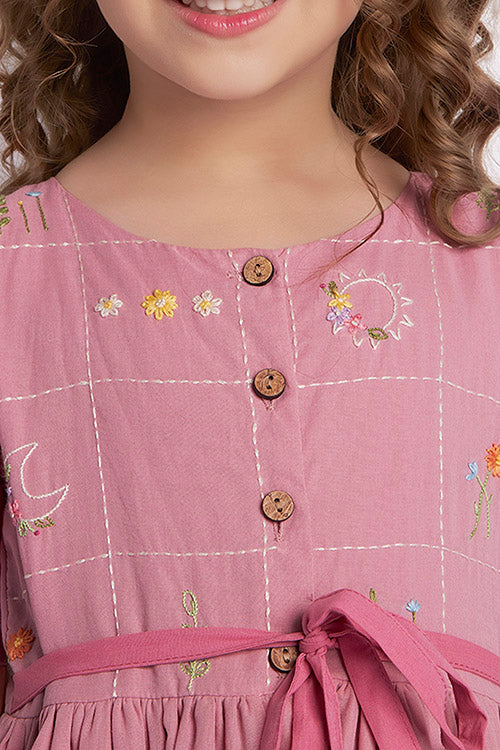 Soleilclo "Rosy Ombre" Half Sleeves Hand Embroidered Cotton Dress