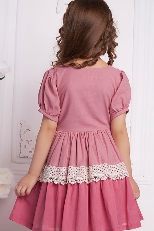 Soleilclo "Rosy Ombre" Half Sleeves Hand Embroidered Cotton Dress
