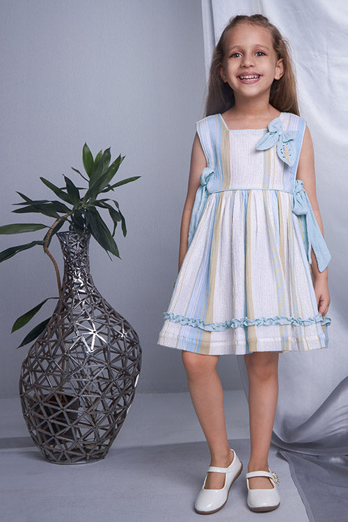 Soleilclo "Serenity Sky Lurex" Sleeveless Hand Embroidered Cotton Lurex Dress
