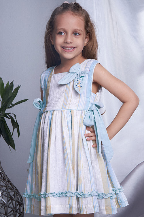 Soleilclo "Serenity Sky Lurex" Sleeveless Hand Embroidered Cotton Lurex Dress