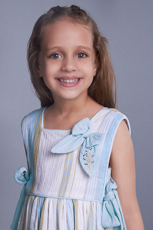 Soleilclo "Serenity Sky Lurex" Sleeveless Hand Embroidered Cotton Lurex Dress