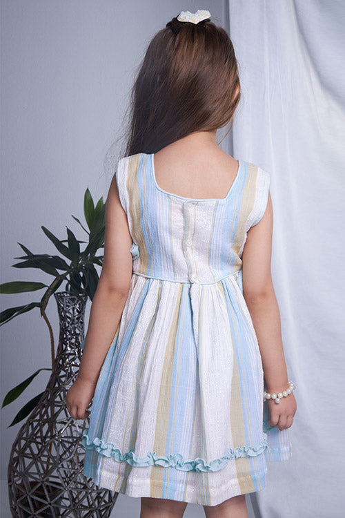 Soleilclo "Serenity Sky Lurex" Sleeveless Hand Embroidered Cotton Lurex Dress