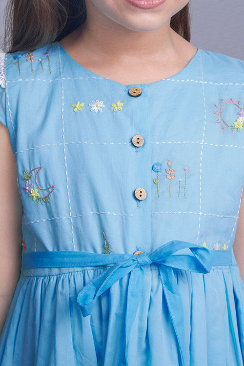 Soleilclo "Oceanic Ombre" Short Sleeves Hand Embroidered Cotton Dress