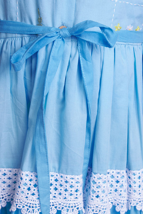 Soleilclo "Oceanic Ombre" Short Sleeves Hand Embroidered Cotton Dress