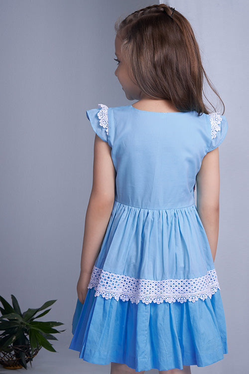 Soleilclo "Oceanic Ombre" Short Sleeves Hand Embroidered Cotton Dress