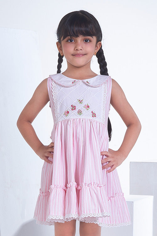 Soleilclo "Pink Paradise" Sleeveless Hand Embroidered Cotton Dress