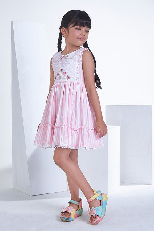 Soleilclo "Pink Paradise" Sleeveless Hand Embroidered Cotton Dress