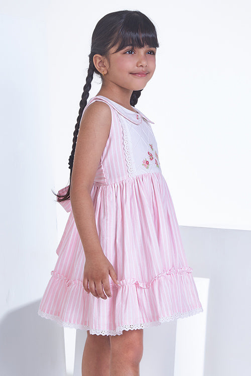 Soleilclo "Pink Paradise" Sleeveless Hand Embroidered Cotton Dress