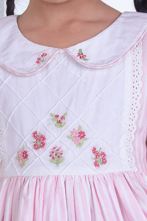 Soleilclo "Pink Paradise" Sleeveless Hand Embroidered Cotton Dress