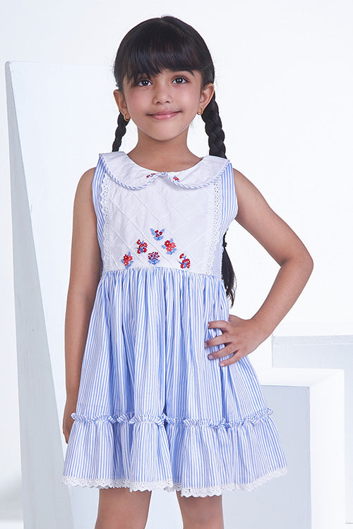 Soleilclo "Blue Bay" Sleeveless Hand Embroidered Cotton Dress